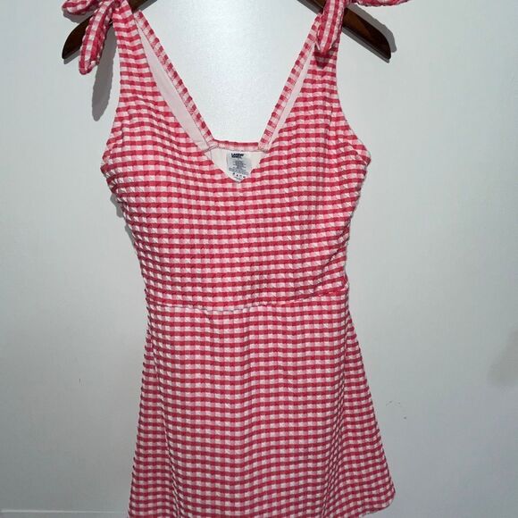 Women's Lands' End V-Neck Gingham One-Piece Swim Dress Size 8 - Picture 4 of 10
